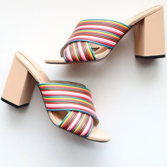 Aldo Rainbow Multicolor Block Heel Open Toe Mule Sandals Summer Shoes Size 7 - Picture 1 of 16